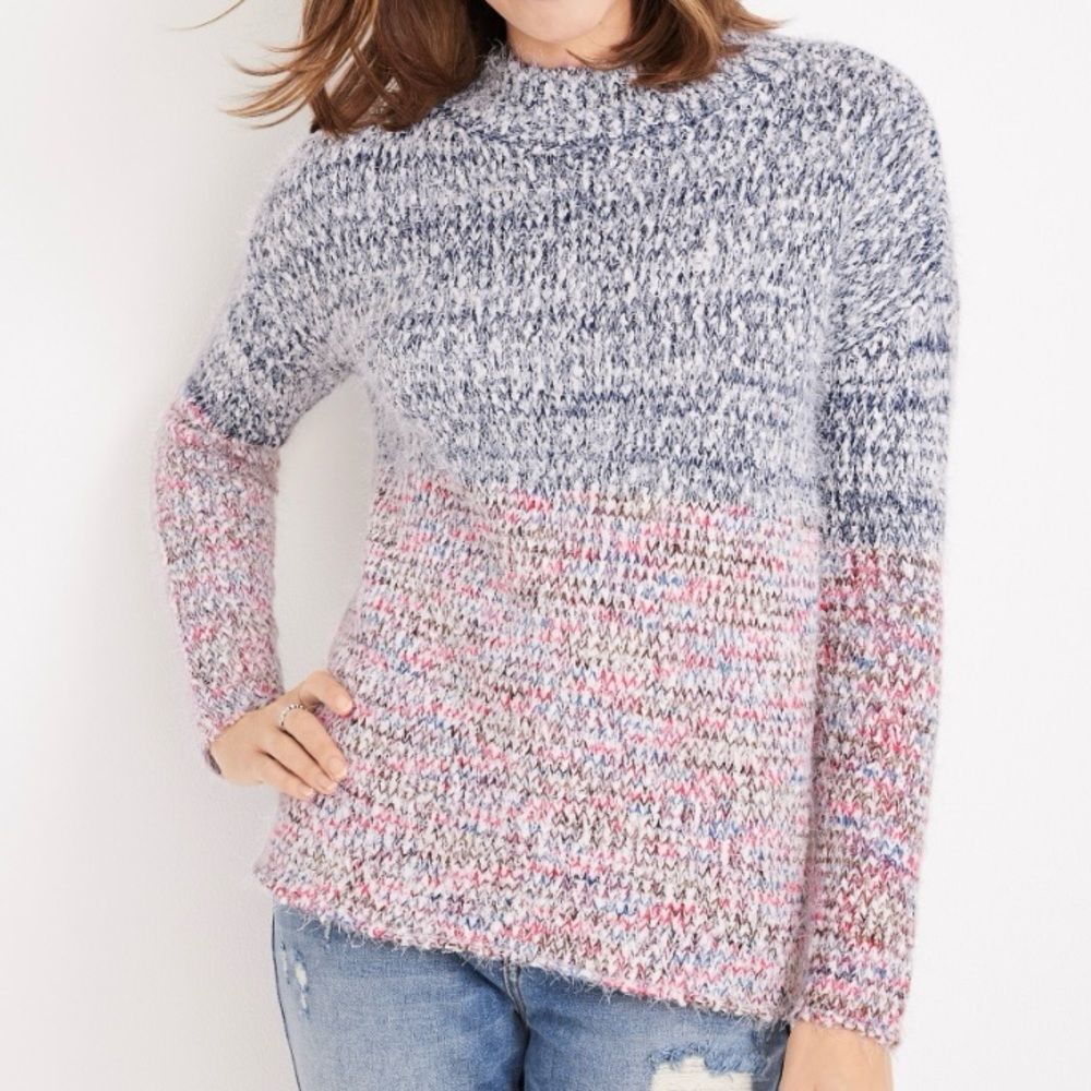 Maurices Colorful Fuzzy Eyelash Mock Neck Knit Sweater Size Small NWT